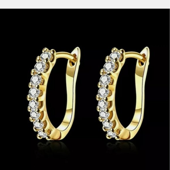 New Pretty 925 Gold Hoop Cubic Zirconia Earrings - Picture 1 of 3